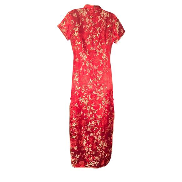 Red Floral Brocade Cheongsam Qipao Dress XL Chinese Traditional Satin Side Slits - Picture 7 of 13